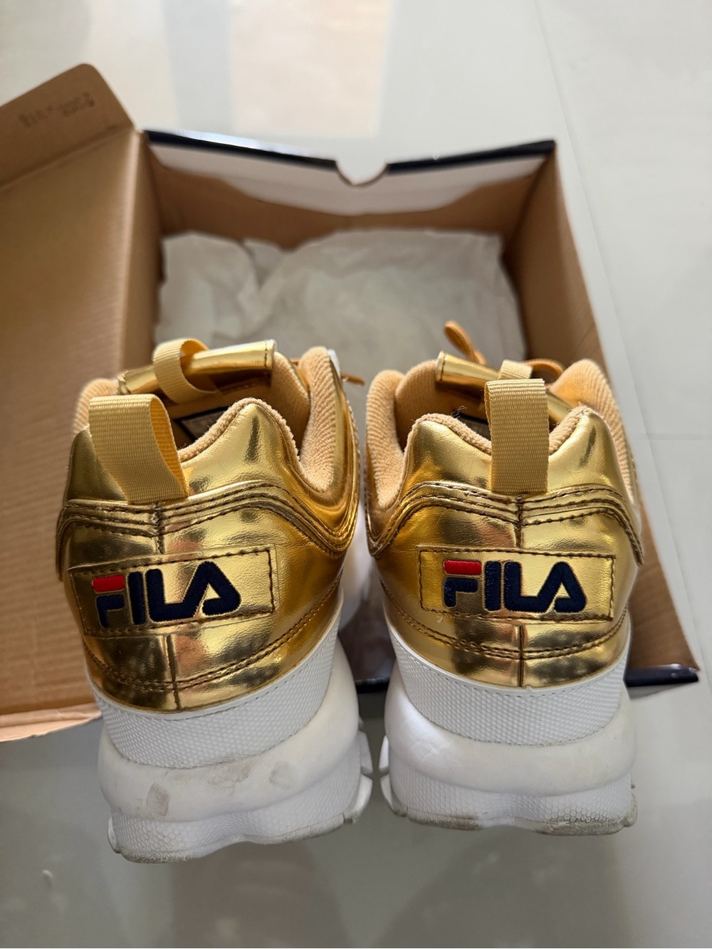 Fila Gold Metallic Chunky Sneakers with White Sole - Picture 7 of 9
